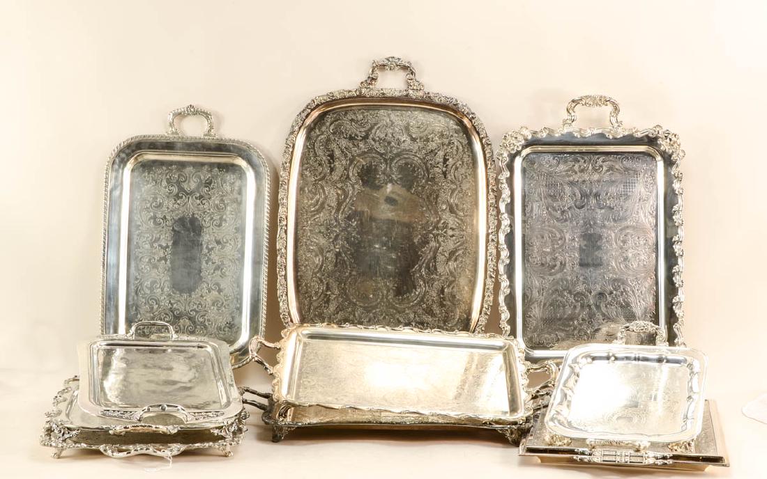 Twelve large silver plate trays (1 of 4)