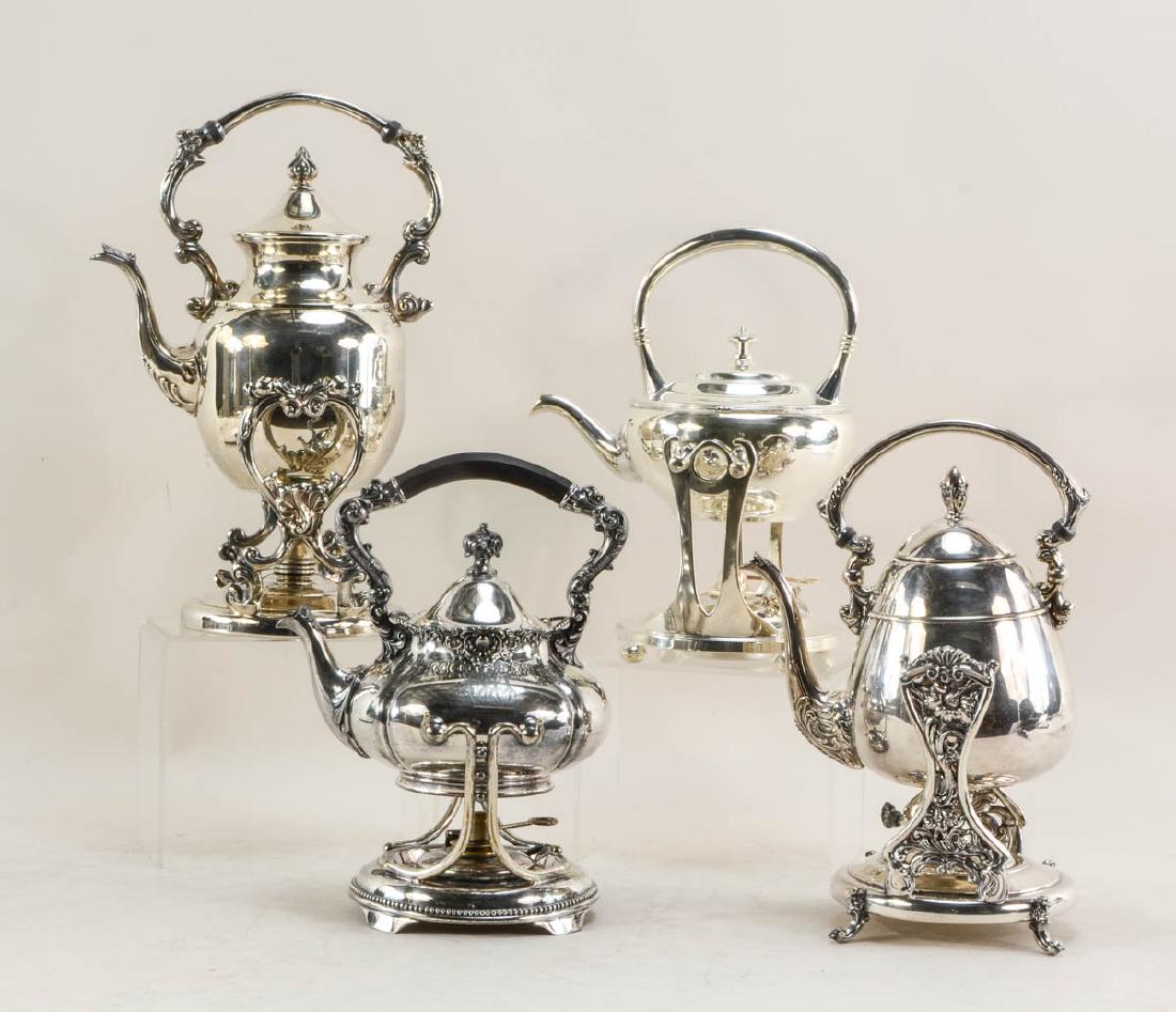 Four Silverplate Tilting Tea pots (1 of 4)