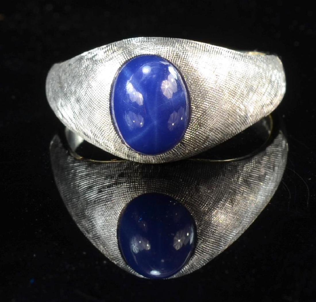 Men's 14K Star Sapphire Ring: 14K White Gold with 9mm x 7mm star sapphire cabochon. Size 12. Very good condition. 12.6 grams / 8.1 dwt total. Keywords: Antique, Vintage, Fine, Estate, Jewelry