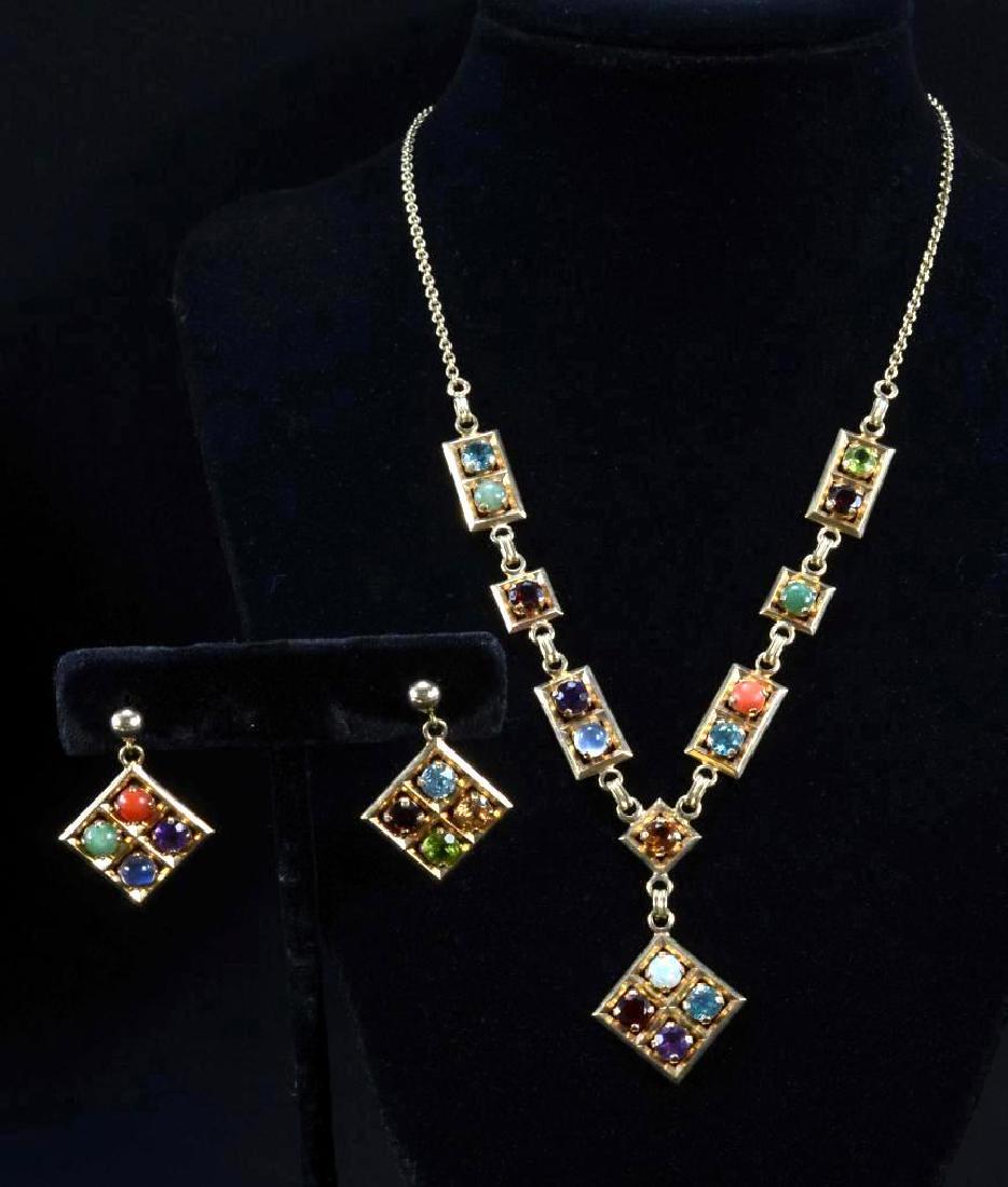 14K Multi Gemstone Necklace & Earrings (1 of 6)