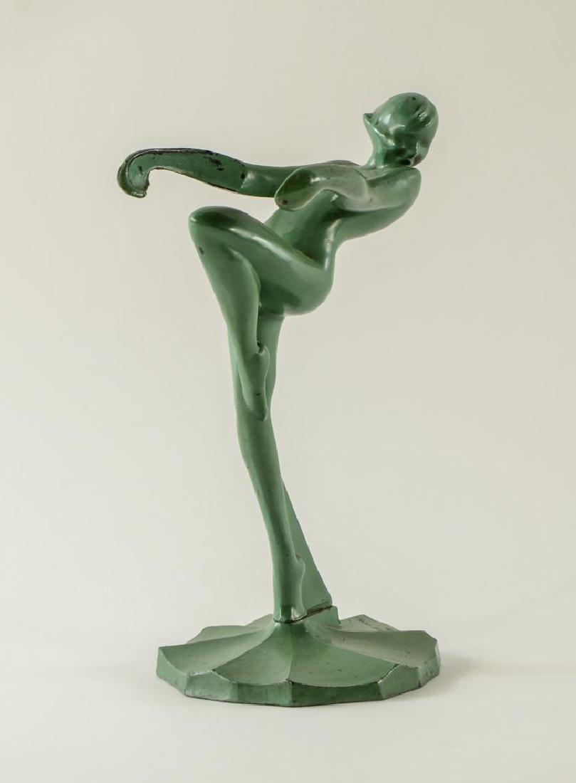 Frankart Art Deco Nude Figural Ashtray: Signed Frankart Inc. T-301, 1922. 9.5" tall. original paint, excellent condition. tray not present. Keywords: Art Deco, Nude, Statue, Figure, Sculpture