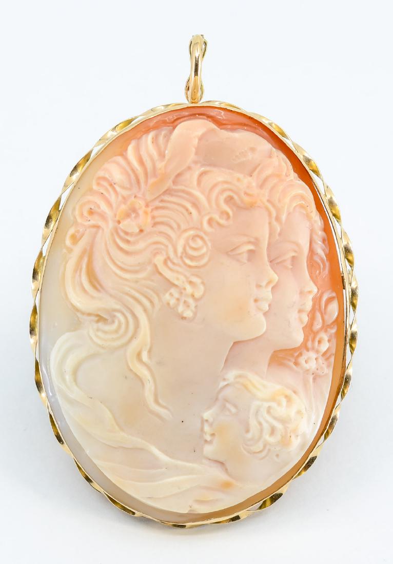 Large 14K Italian Shell Carved Cameo