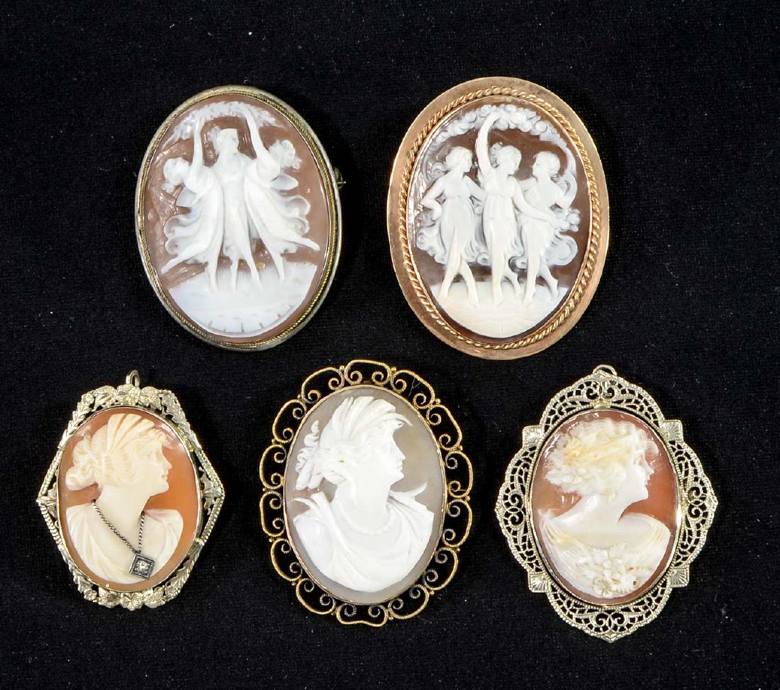 Estate Group of Gold Cameo Pins (1 of 5)