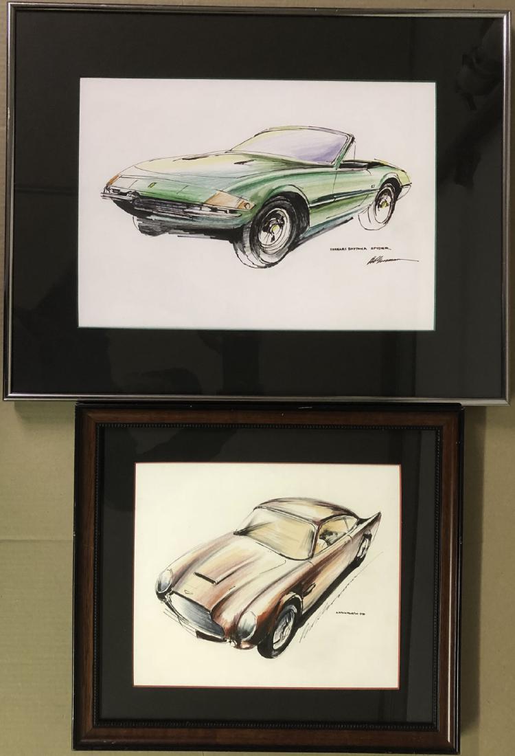 Two Bob Grossman orig dwgs - Aston and Ferrari (1 of 2)