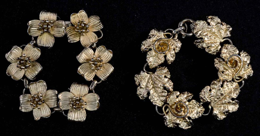 Two Napier Sterling Silver Bracelets: Excellent and hard to find Sterling Silver with gold overlay bracelets by the Napier Jewelry Company of Meriden CT. Vintage 1950's-1960's. high Quality Link Bracelets with Leaf and floral designs. eac