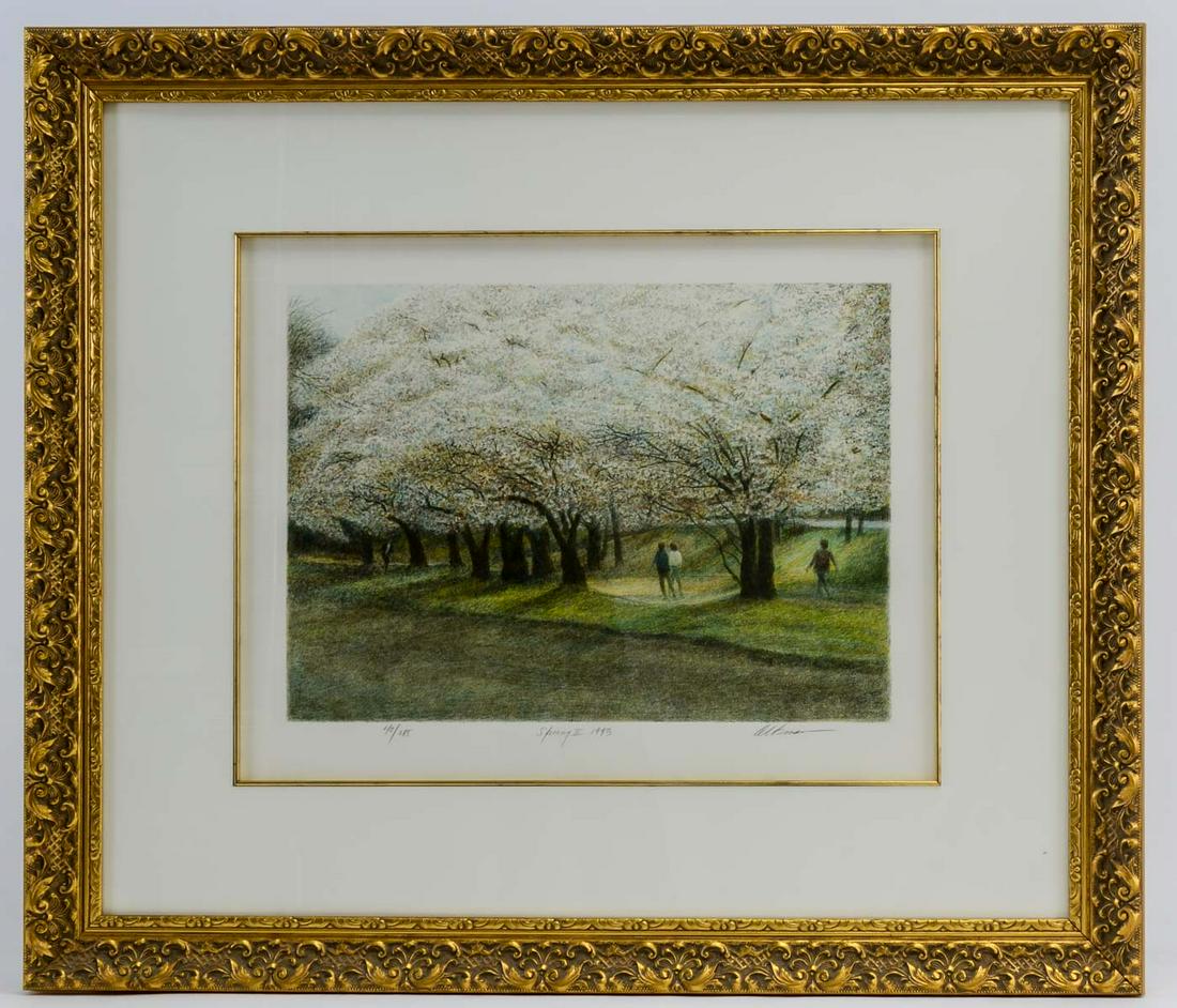 Harold Altman Lithograph: Spring II 1993: Framed under glass, not inspected out of the frame. Numbered and Signed 42/285 Spring II 1993, Altman. Image measures 18" x 13" and frame measures 33" x 28.5". Park West Gallery Receipt and Certificat