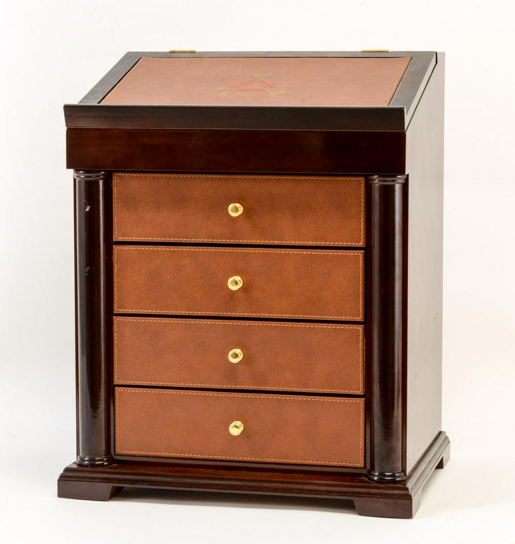 Monte Cristo Cigar Humidor: Michel Delacroix: Limited Edition Four-Draw Cigar Humidor with Leather desk-top and leather front drawers. The Top of Each Cedar-Lined Cigar Box features a Michel Delacroix print. Holds 200+ Cigars. 18" x 15" x 11". a 