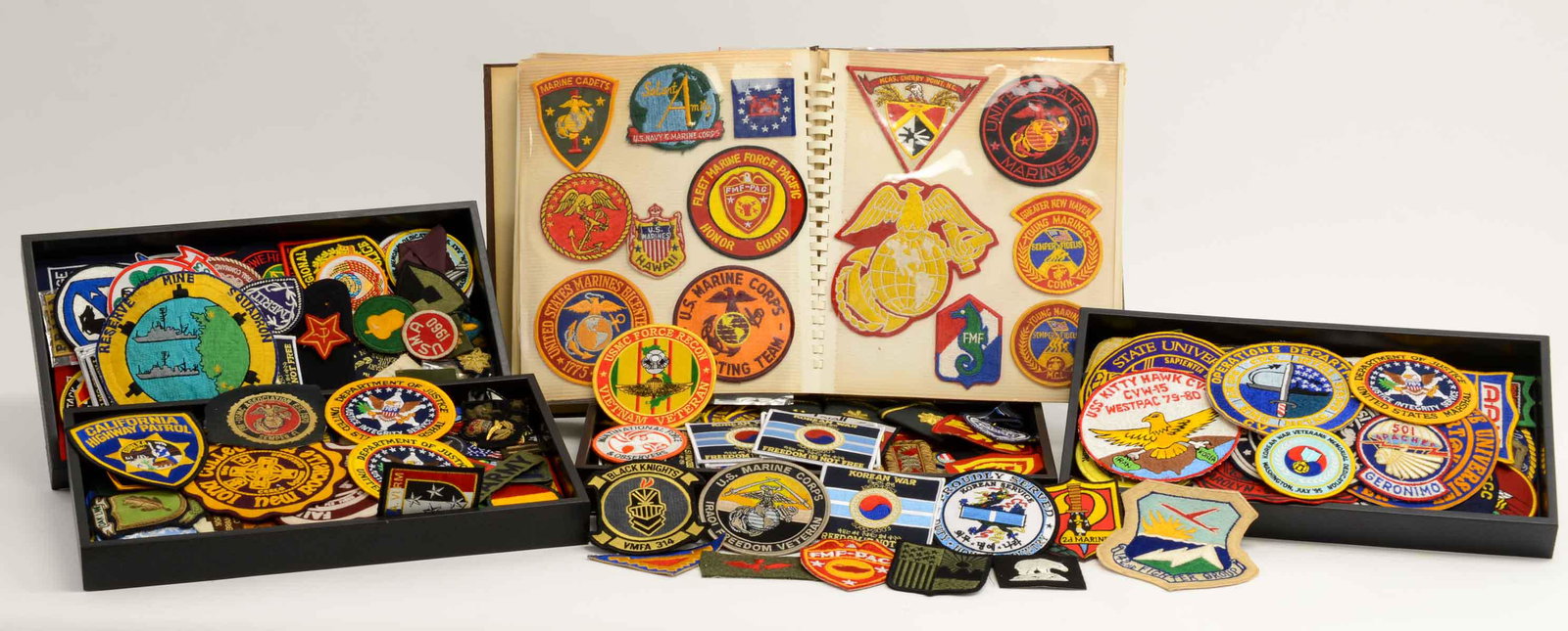 Estate Military & Police Patch Collection: From the estate of a longtime Military Medal and Pin Collector: Includes United States, American, English, and other patches from the 19th Century to Vietnam. WWI Indian Uniform Patch, Marine Corps FM