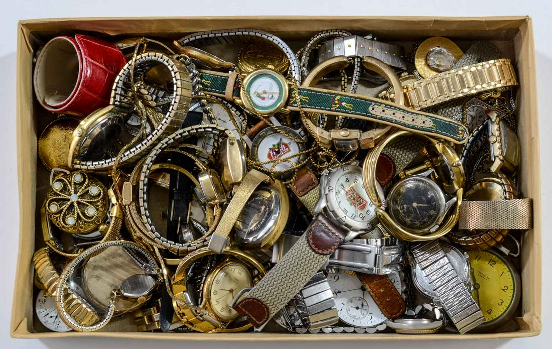Estate Mens & Ladies Watch Group: Wrist and Pocket Watches. As Found Condition, some working, some for parts, restoration, etc. Gold Filled, Plated, Etc. Includes Movado Kingmatic, Hamilton Electric, Waltham Automatic, Wittnauer, Seik