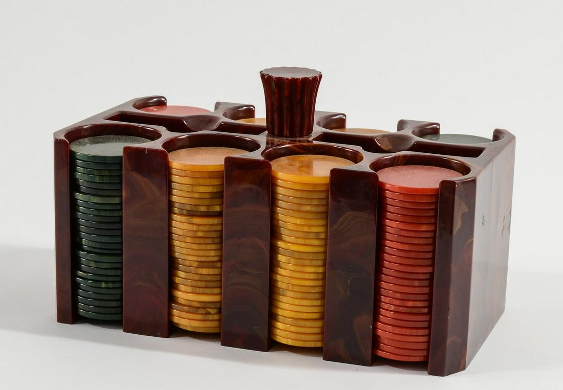 Bakelite Poker Chips & Caddy (1 of 4)
