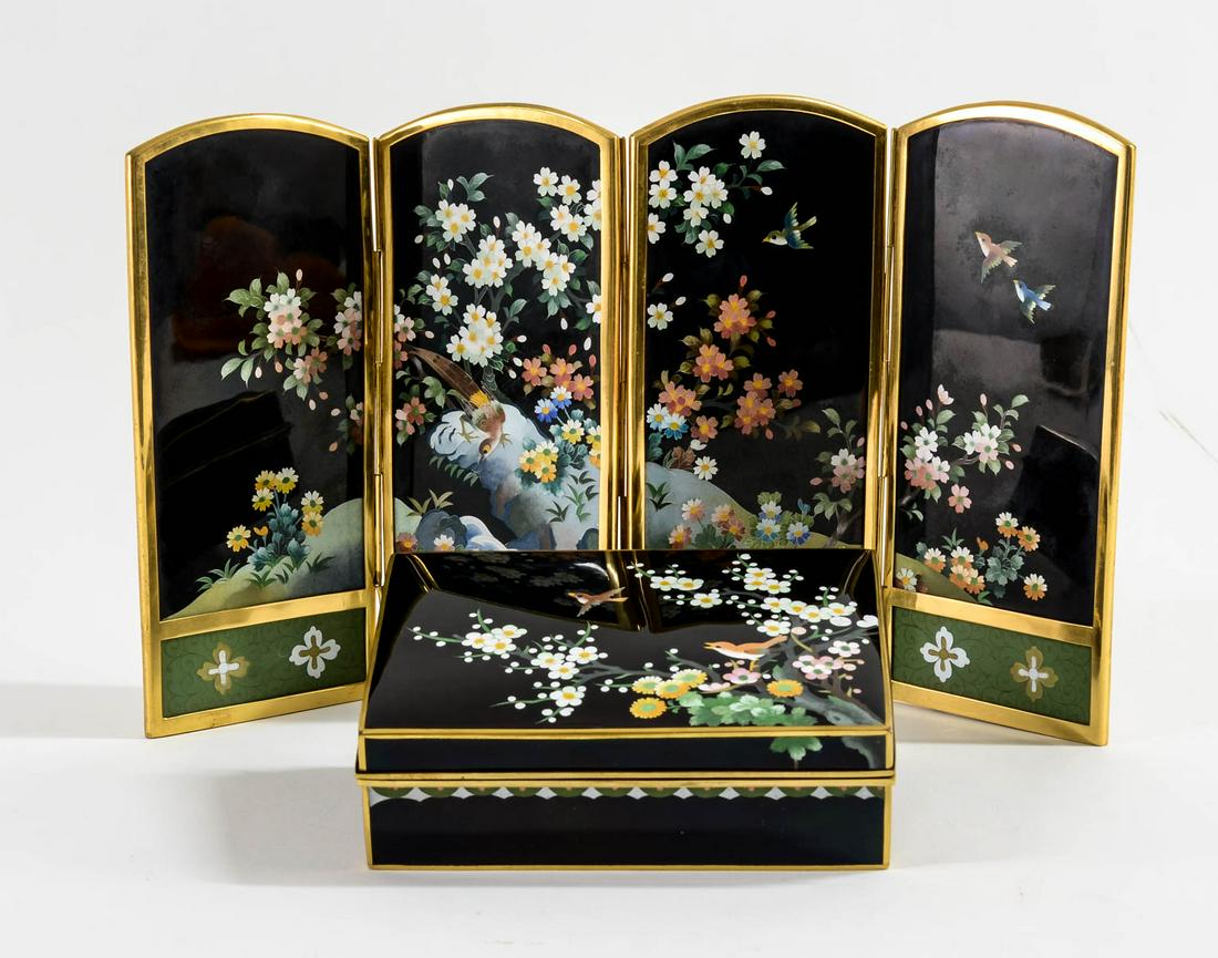 Japanese Cloisonne Screen and Box (1 of 6)