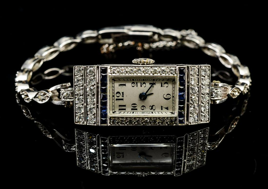 Ladies Platinum Diamond Sapphire Watch (1 of 5)