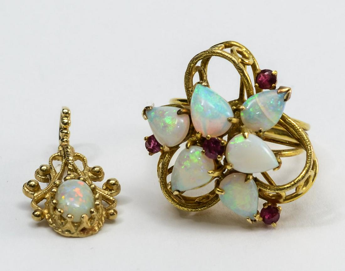 Ladies 14K Ruby, Opal, Ring & Pendant (1 of 7)