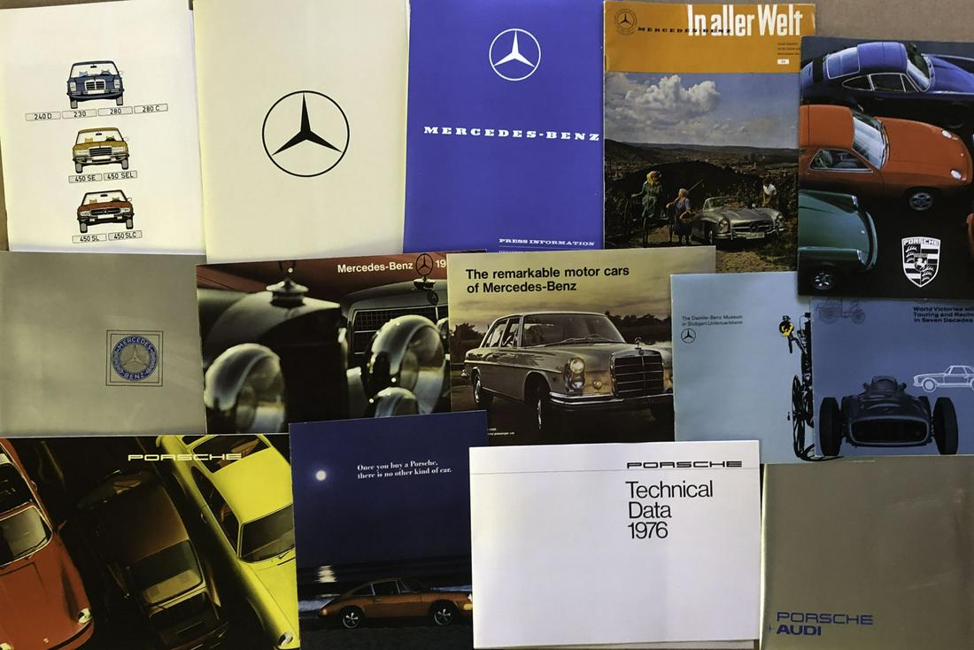 Large lot of Porsche, Merc Benz 1960’s-80’s brochu: Large lot of Porsche, Merc Benz 1960’s-80’s brochures