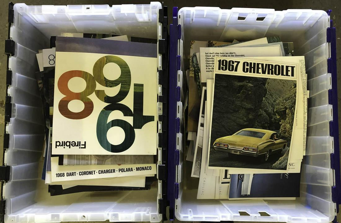 Two heavy bins of 1960’s US car brochures (1 of 2)