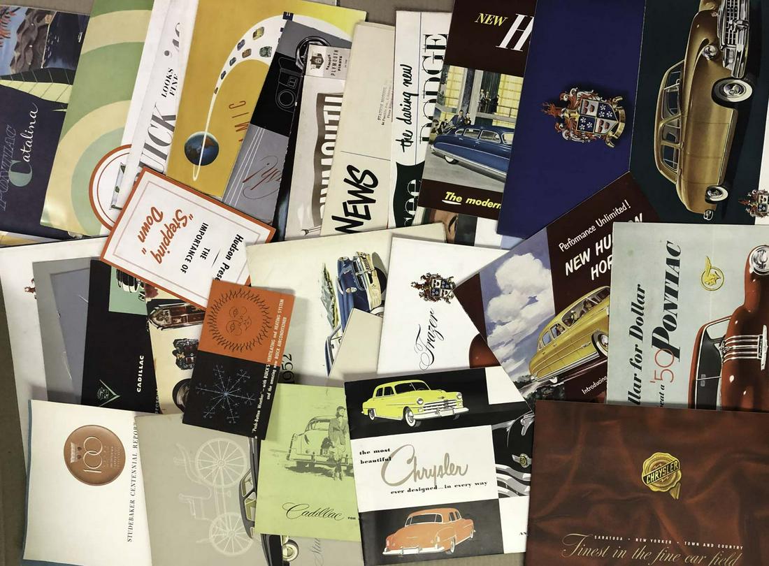 Large heavy box of 1940’s-1950’s US car brochures (1 of 3)