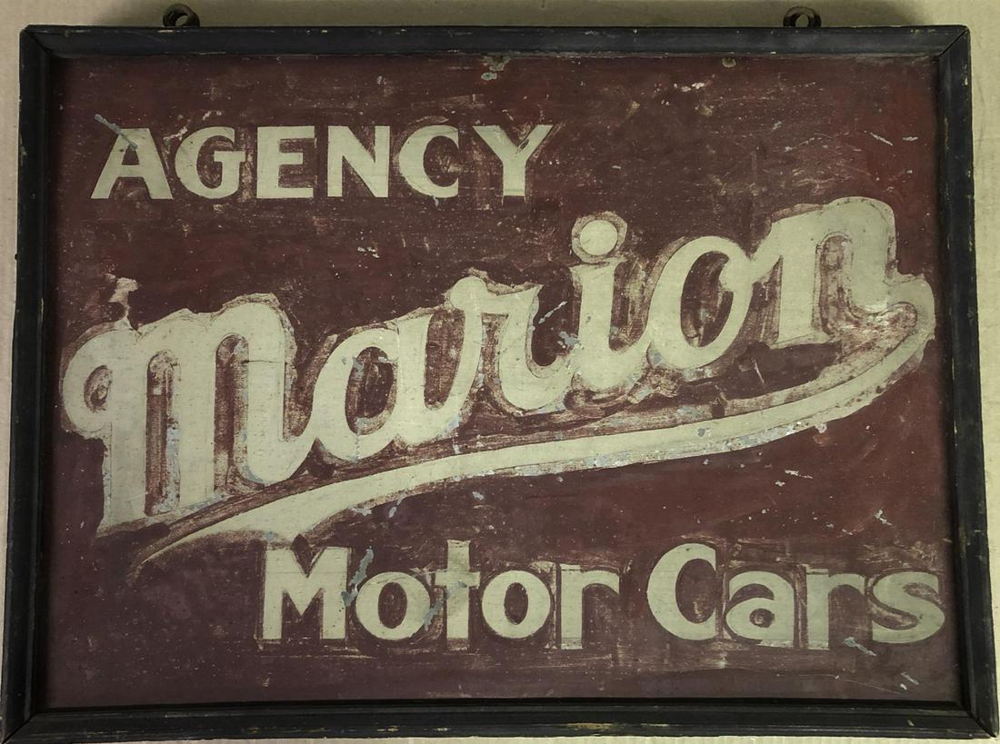 Marion Car Agency tin sign, ca 1910 (1 of 2)