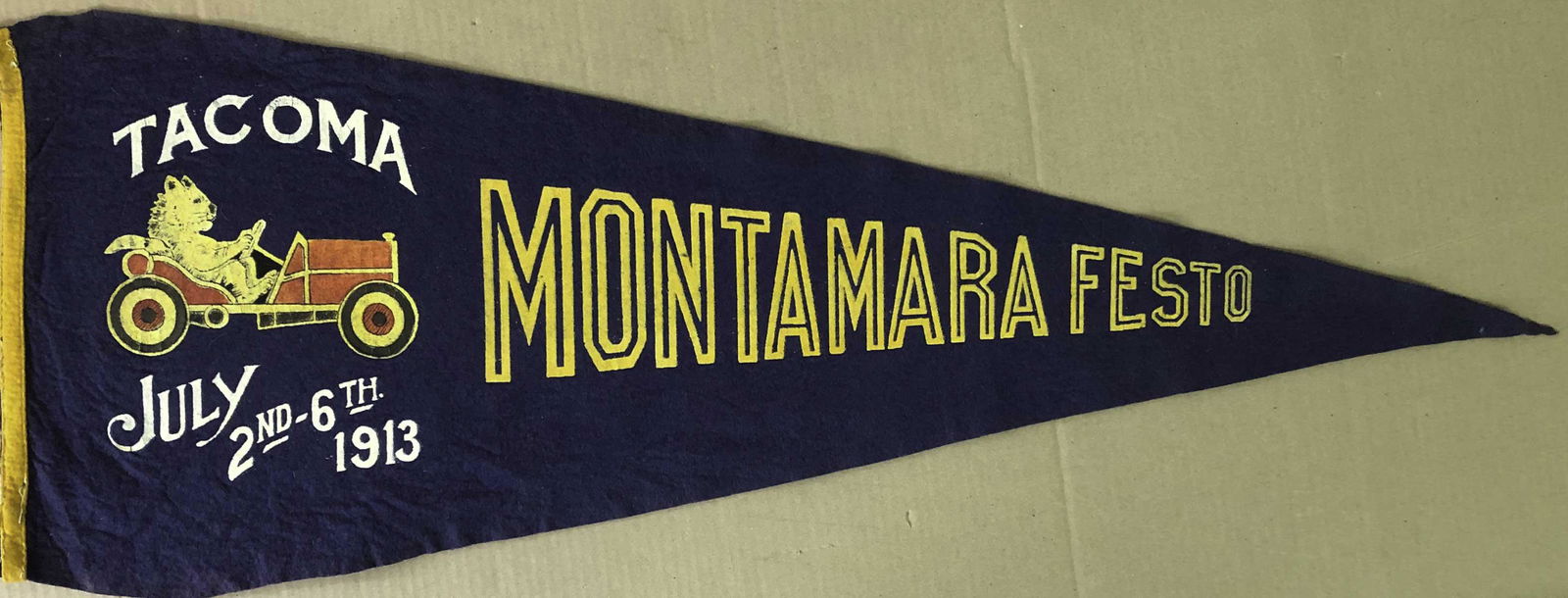 1913 Montamara Festa blue pennant - tiger mascot i (1 of 1)