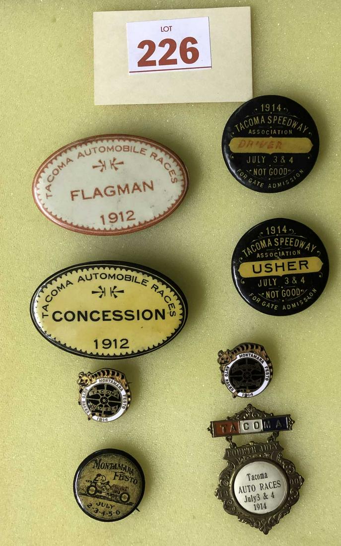 Eight 1912-1914 Tacoma race related pins (1 of 1)