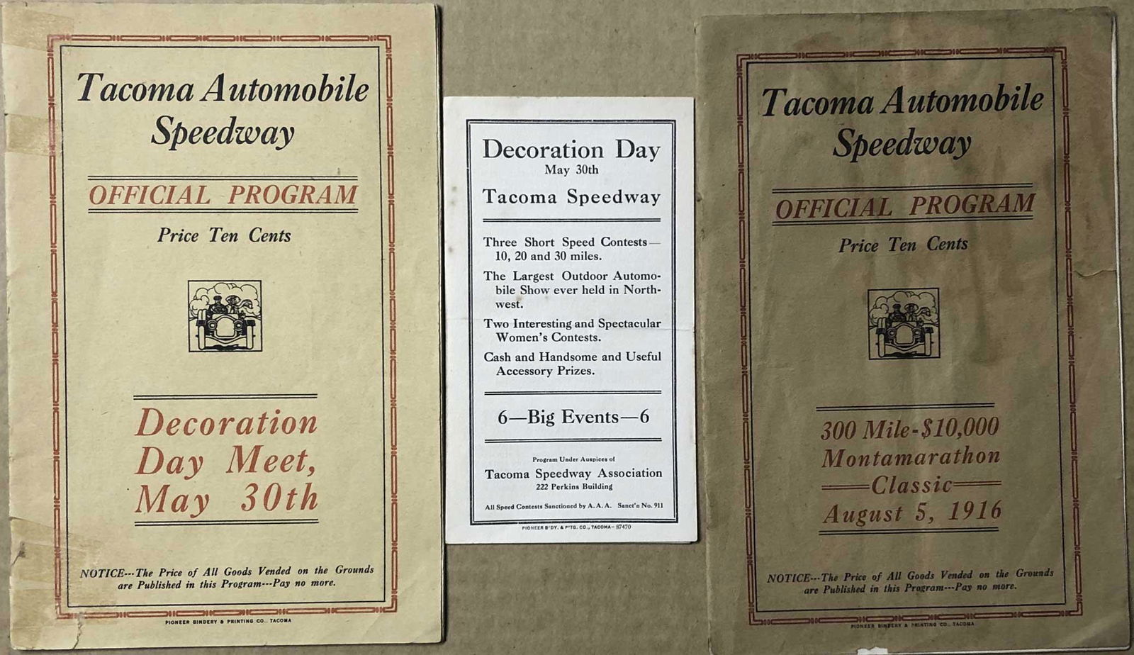 Two 1916 Tacoma race programs - 24 pgs each (1 of 3)