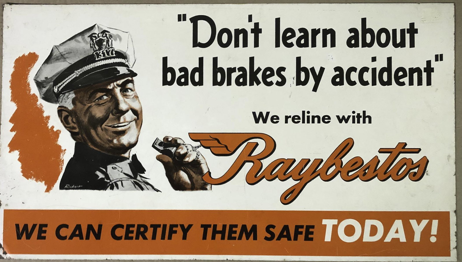 Raybestos painted tin sign, 21 x 12, single sided (1 of 1)