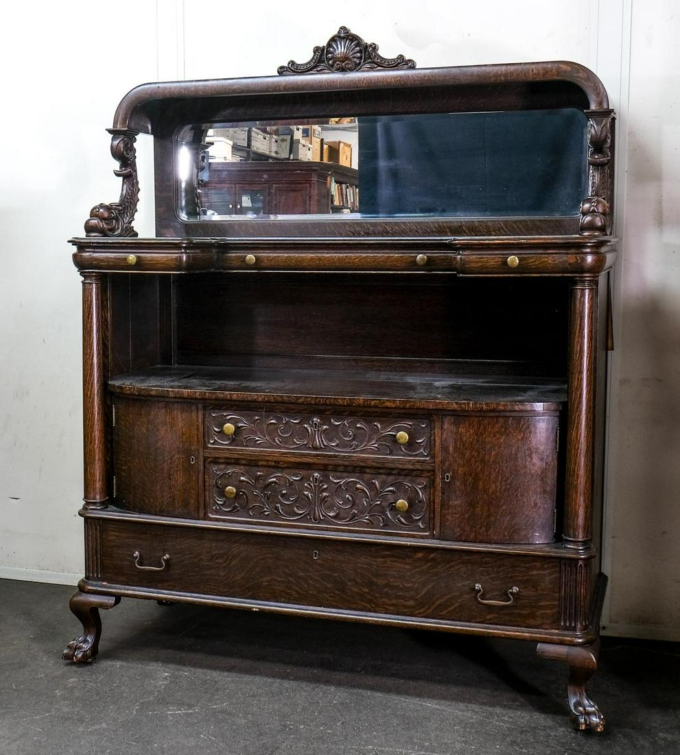 Carved Oak Sideboard with Mirror (1 of 4)