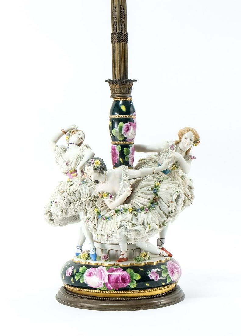 Dresden Porcelain Figural Lamp: Three Dancers (1 of 8)