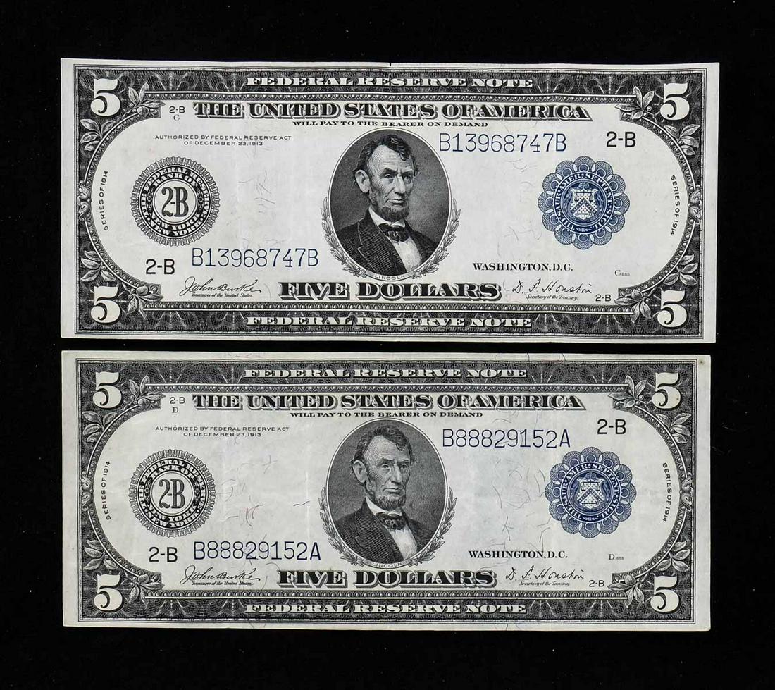 Two $5 Federal Reserve notes (1 of 3)