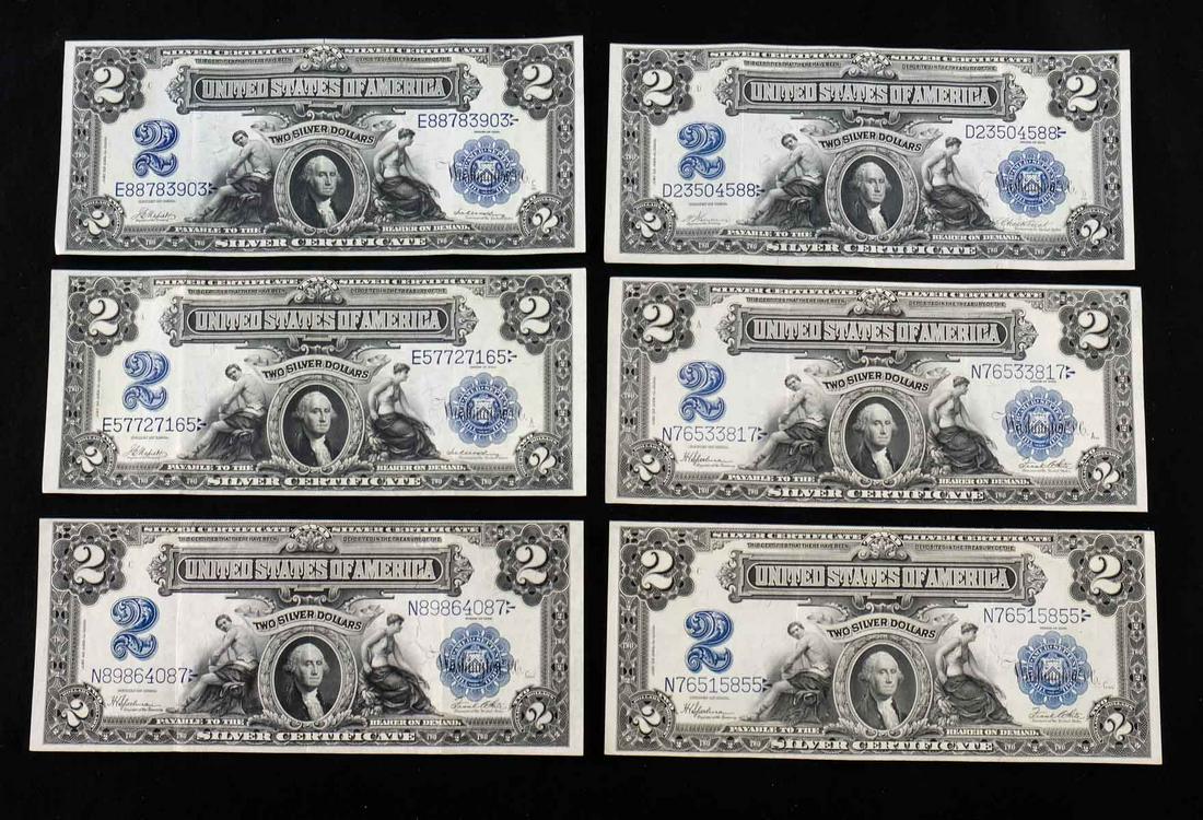 Six $2 Silver Certificates "Mini porthole" (1 of 3)