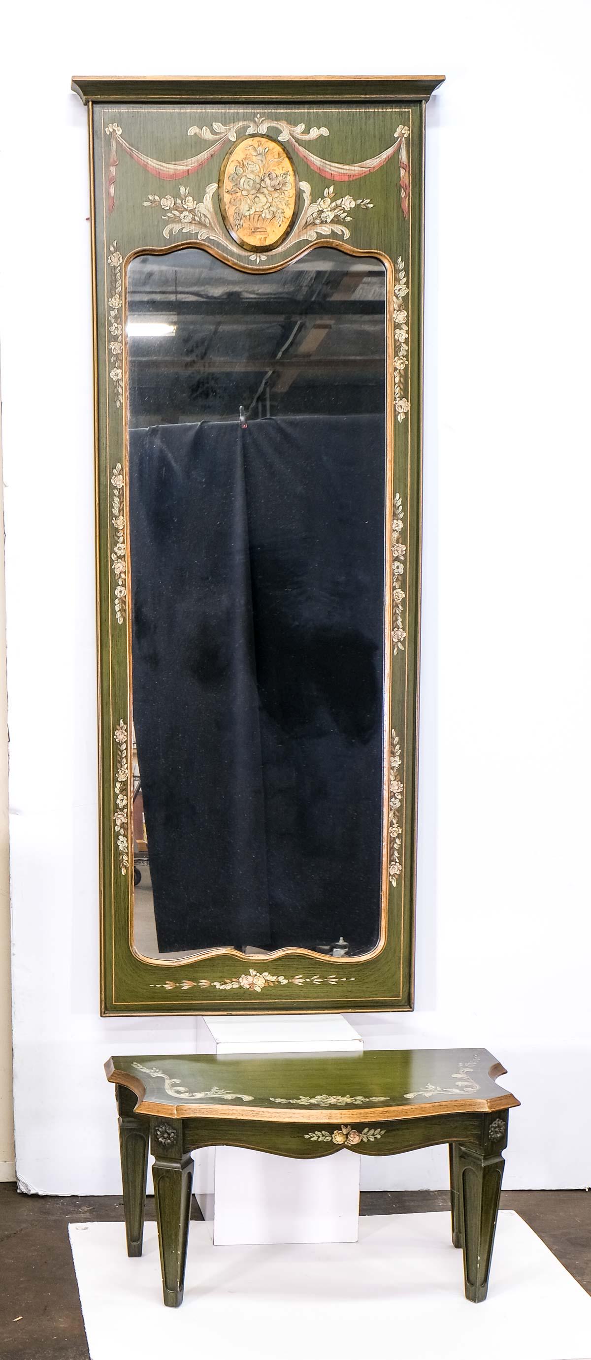 Tole Painted Green Pier Mirror & Bench (1 of 4)