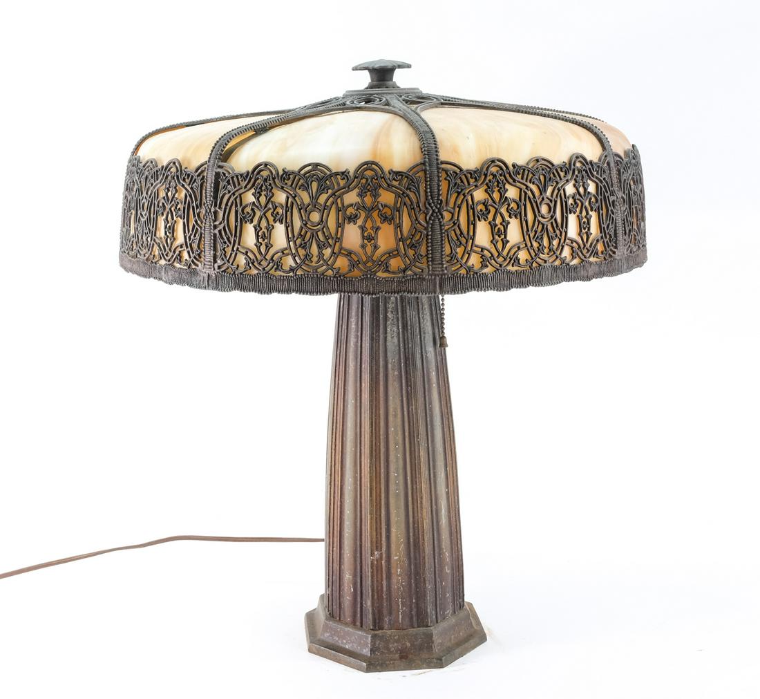 Bradley & Hubbard Slag Glass Panel Lamp (1 of 6)