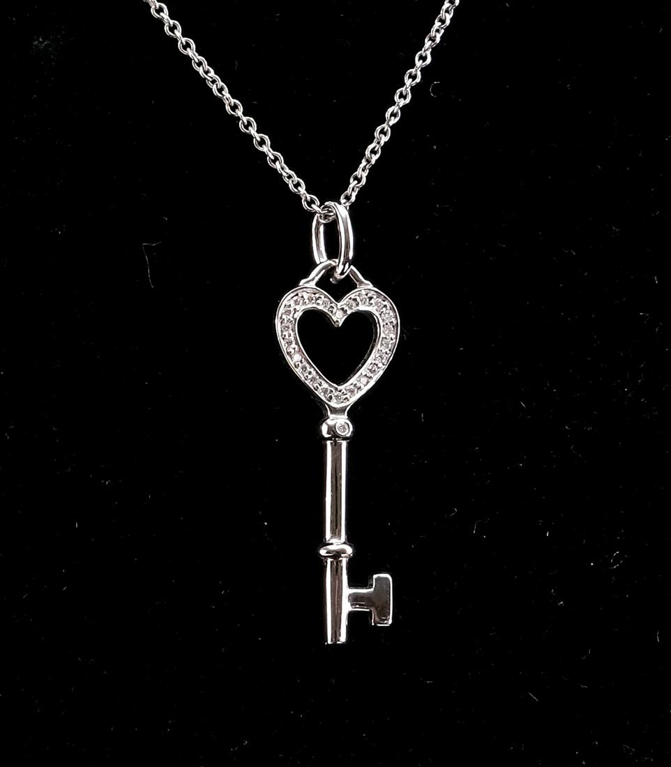 Tiffany & Co. 18K Diamond Heart Key Necklace (1 of 3)