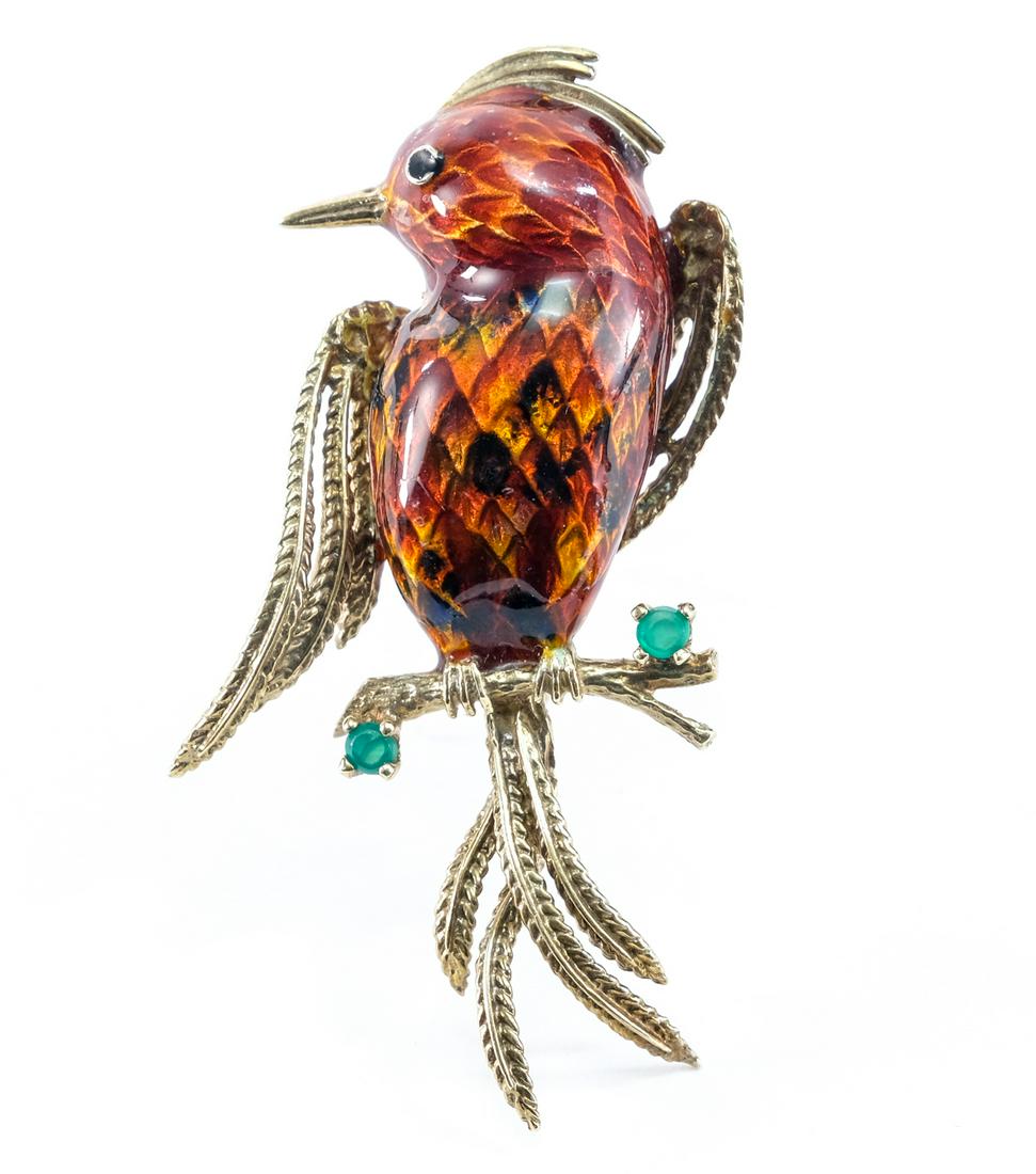 14K Enamel & Emerald Bird Brooch (1 of 5)