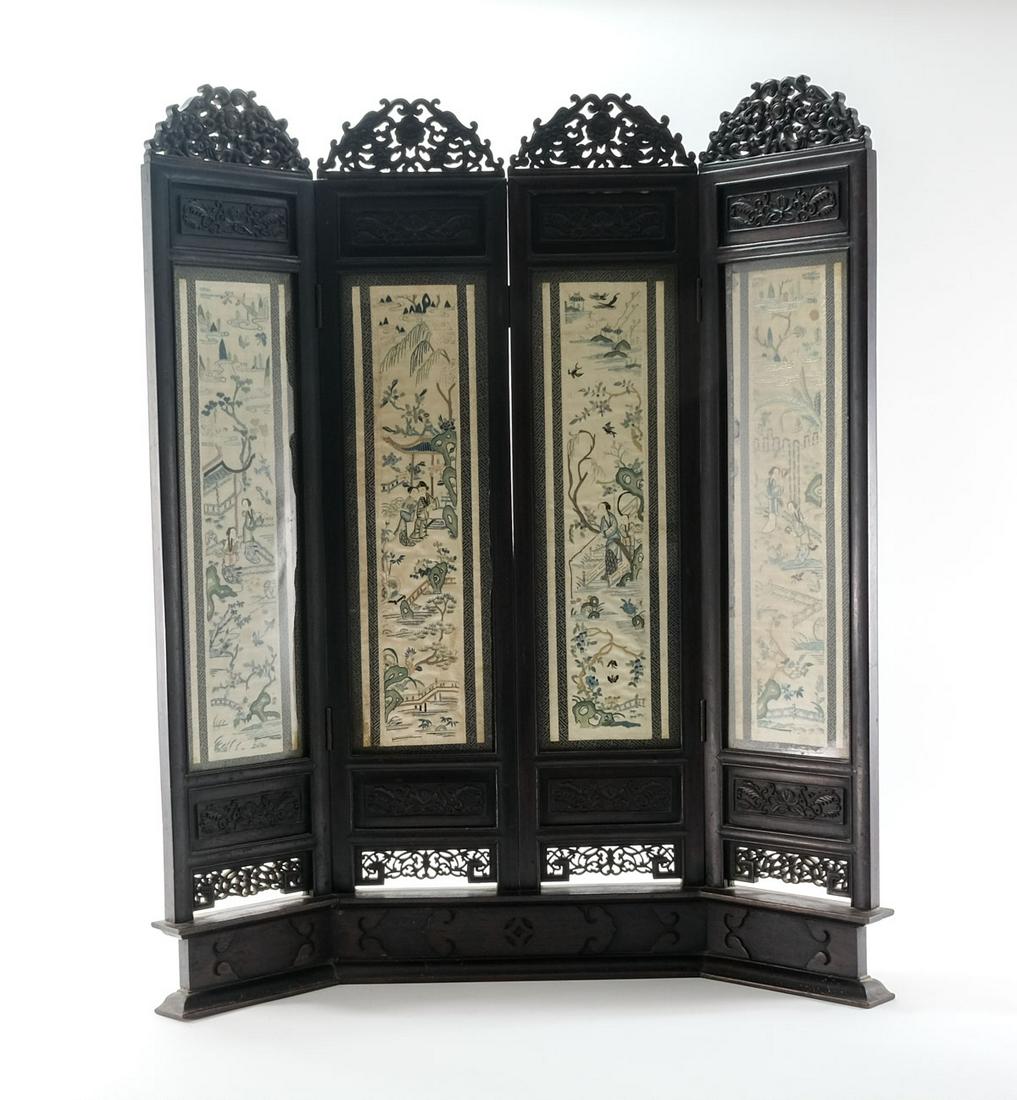 Chinese Rosewood & Embroidery Screen (1 of 7)