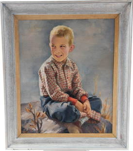 Ariane Beigneux: Portrait of Seated Boy: Oil on Canvas, Signed Lower left, Work measures 20" X 24", frame measures 26" x 30". Excellent condition. Keywords: Illustration, Painting, Art, Artist,