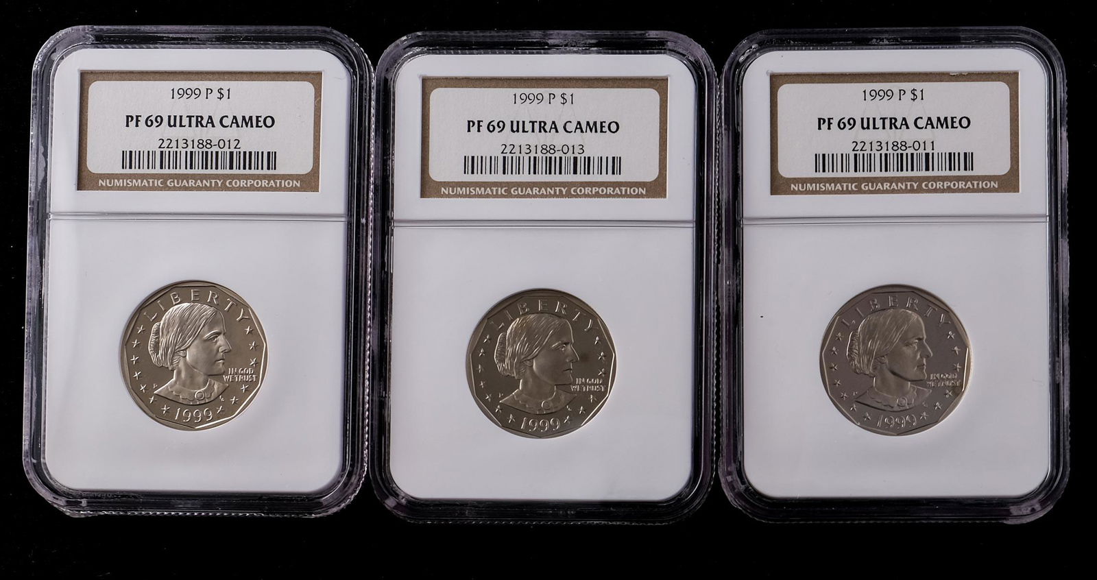 Three 1999-P $1 Susan B Anthony Proof Dollars NGC (1 of 4)