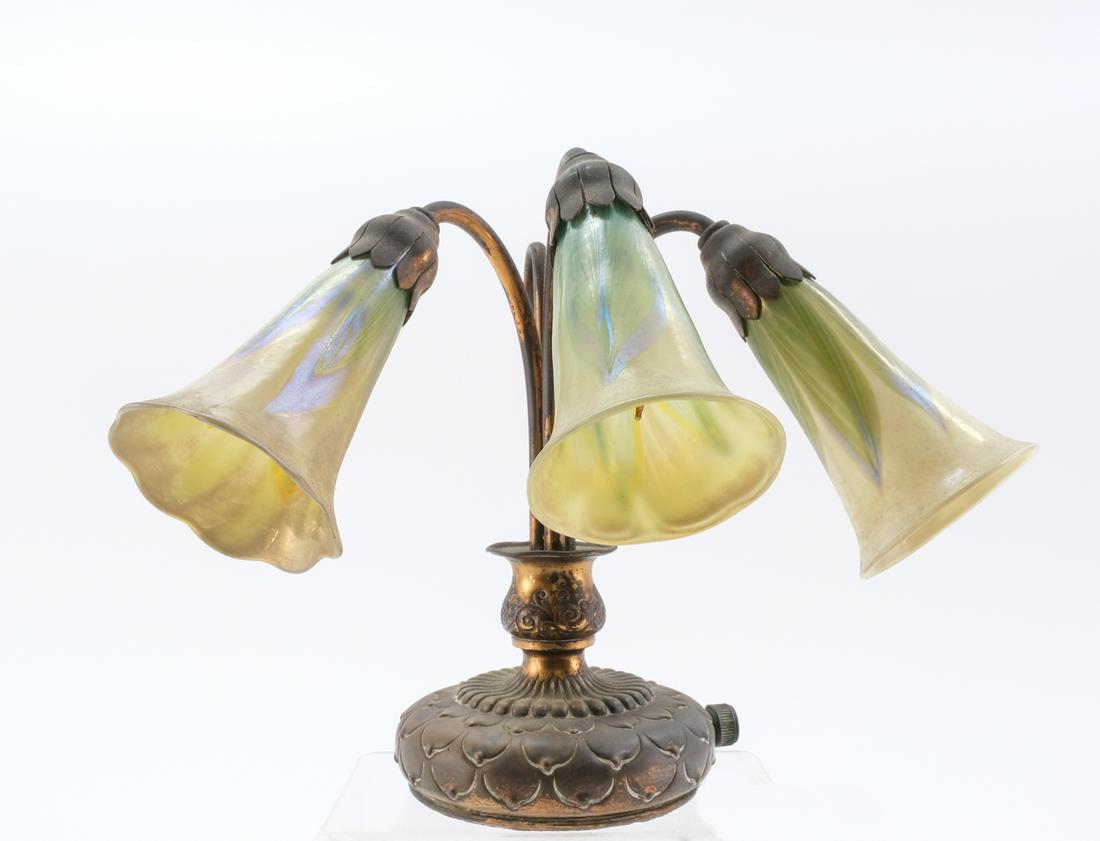 Tiffany Studios Three Light Bronze Lily Lamp (1 of 10)