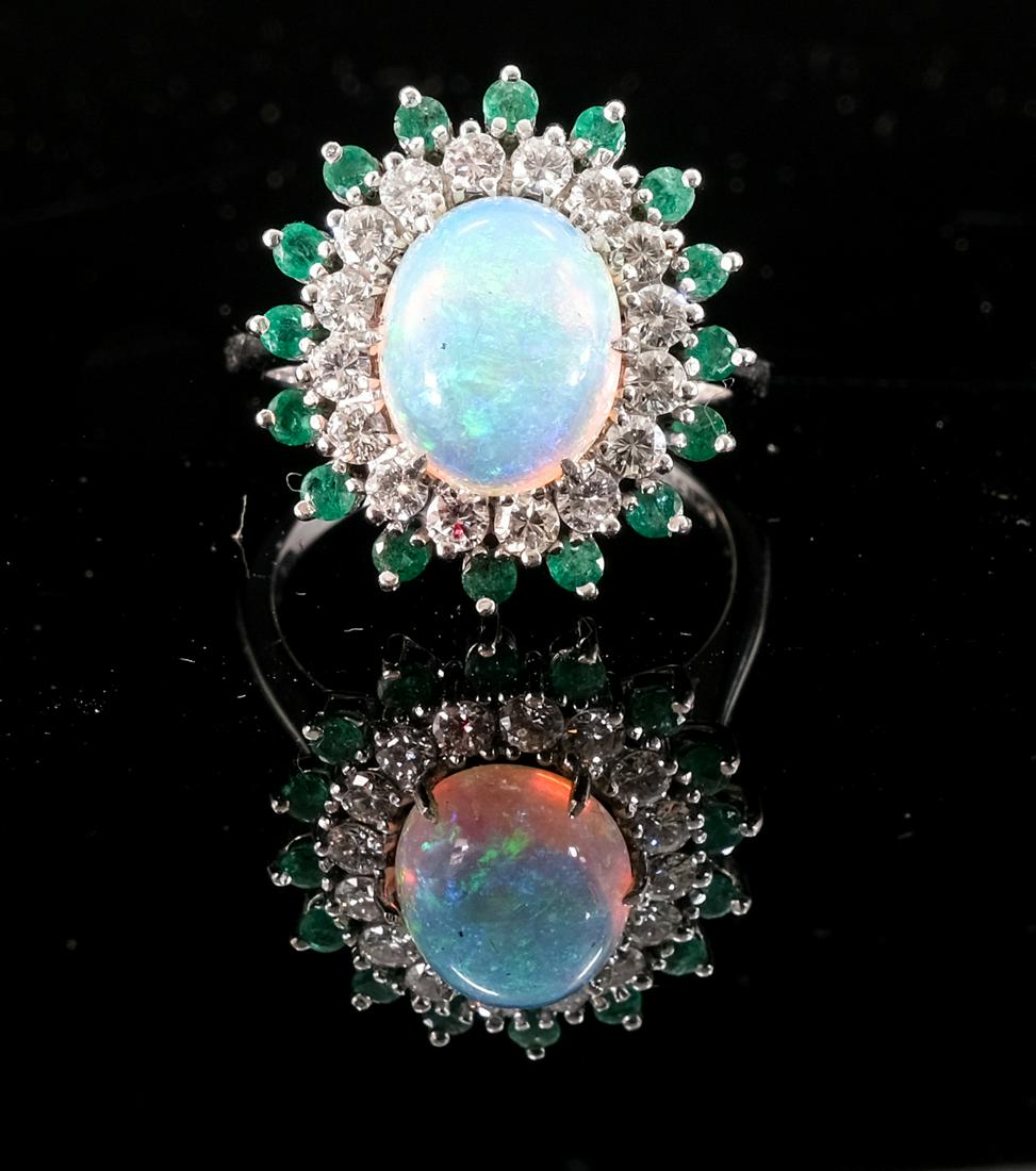 Ladies 18K Opal Diamond Emerald Ring (1 of 4)
