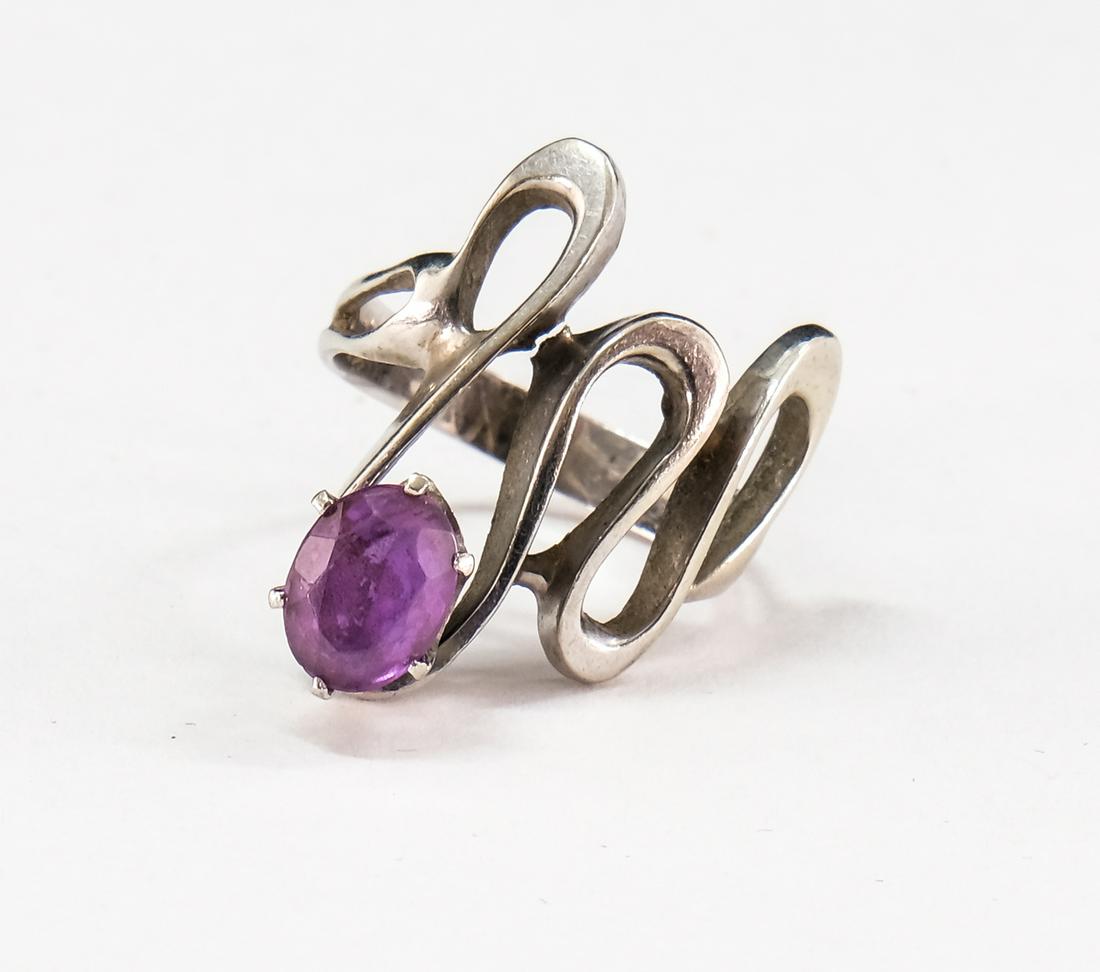 Ladies 14K WG Amethyst Modernist Ring (1 of 4)