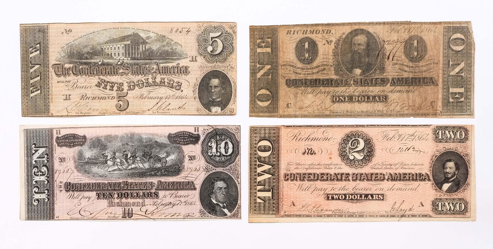 Four pcs Original Confederate Currency (1 of 4)