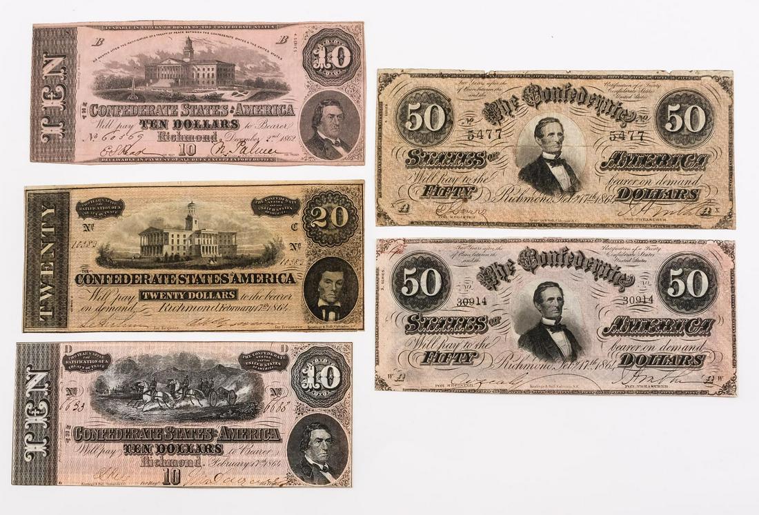 Five Pcs Confederate Currency (1 of 4)