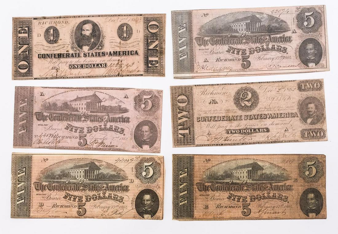 6 pcs Original Confederate Currency (1 of 4)