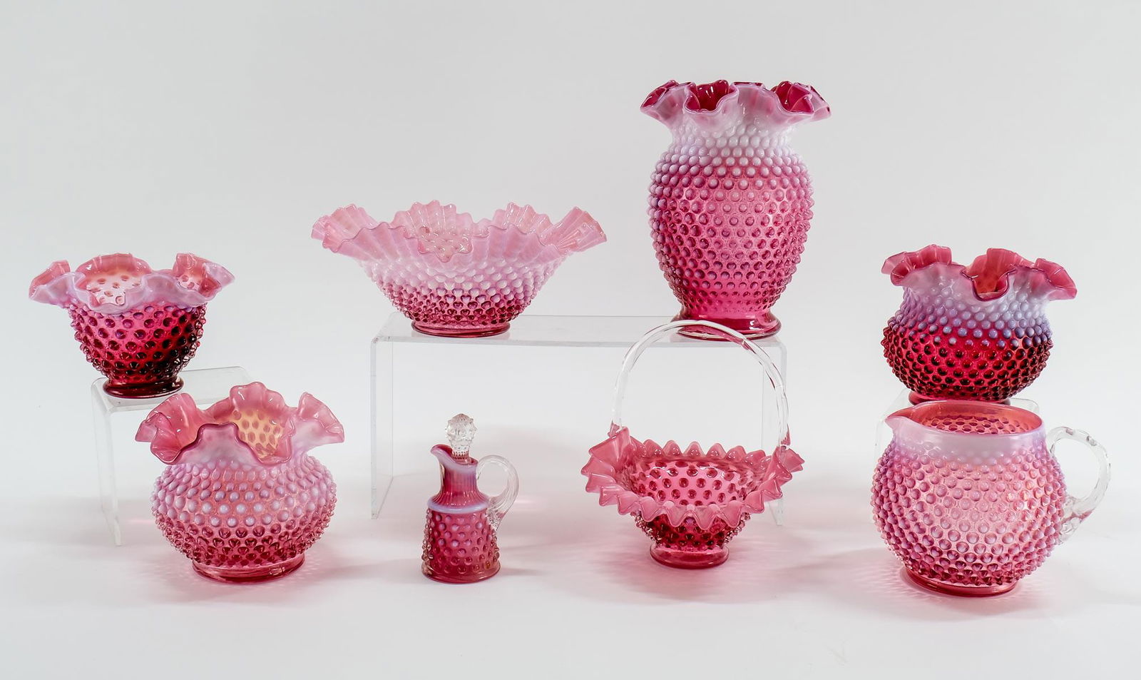 8 Pcs Cranberry Hobnail Glass (1 of 3)