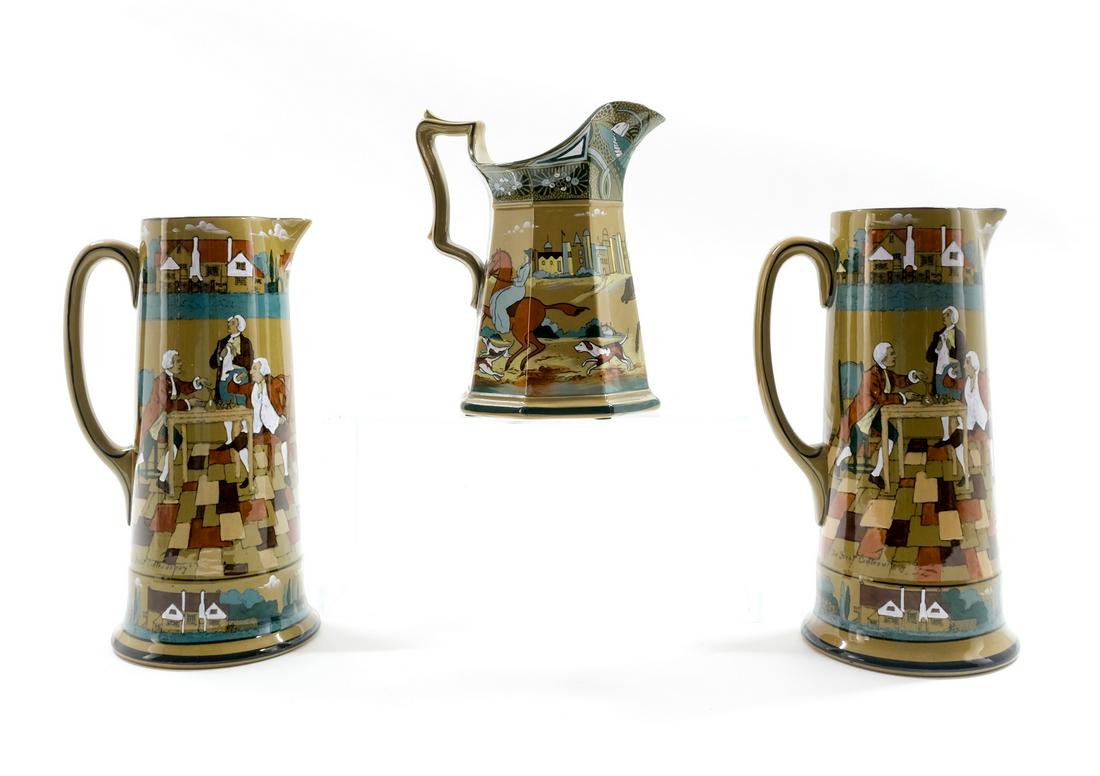 3 Buffalo Pottery Deldareware Pitchers (1 of 6)