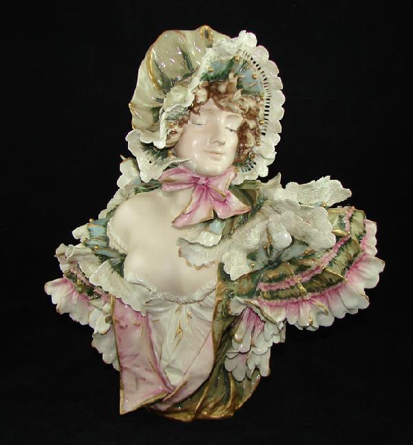 Art Nouveau Turn Teplitz Porcelain Bust: Hand painted, Excellent condition, only 1 fine line on base, No visible resoration or losses, 13" T x 11" W