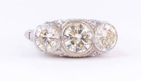 Exceptional Three-Stone Art Deco Diamond Ring