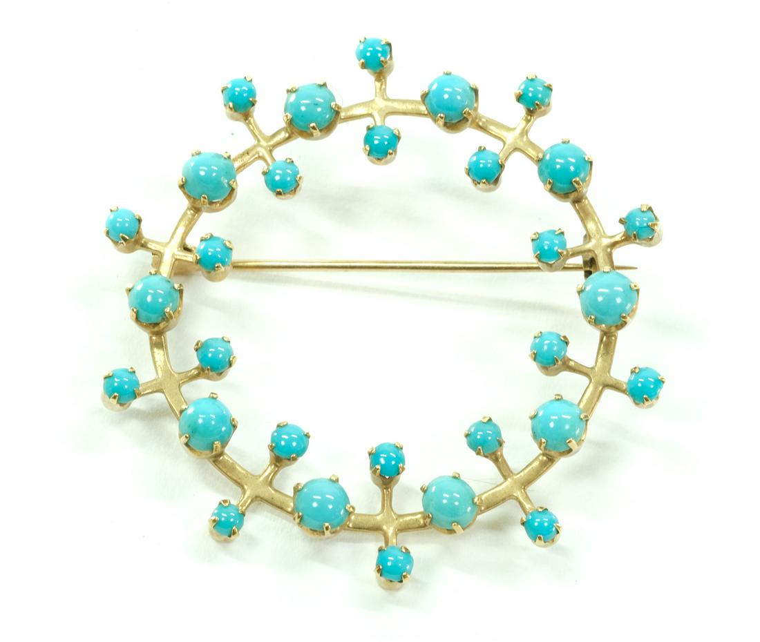 Yellow Gold and Turquoise Brooch Pin (1 of 3)