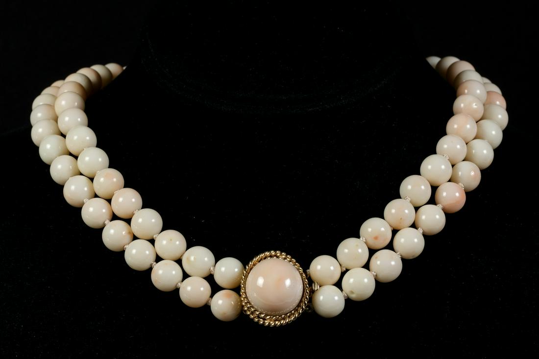 Double Row Coral Bead Necklace with 14K Clasp (1 of 4)
