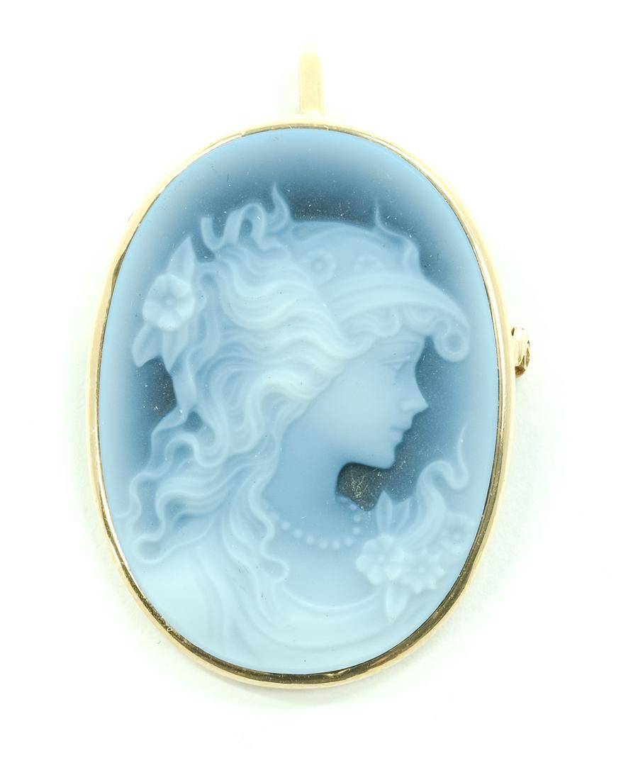 14k Blue & White Portrait Cameo Pin Pendant (1 of 4)