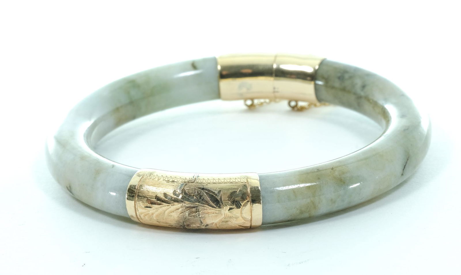 Spinach Jade & 14K Yellow Gold Bangle Bracelet (1 of 5)